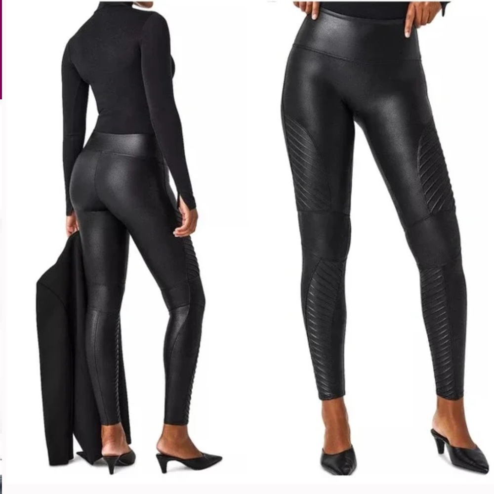 Spanx Faux Leather Moto Leggings Very Black Style No. 20136R Size Medium